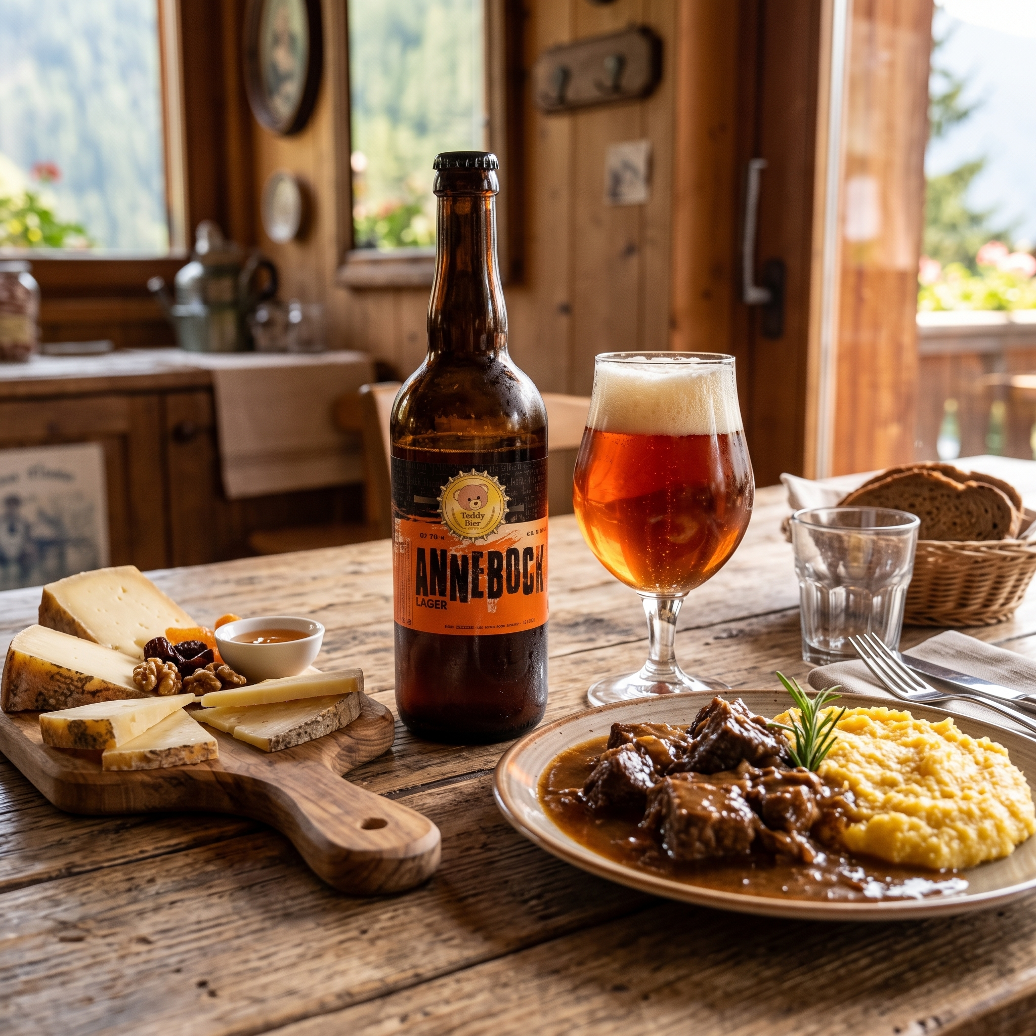 Annebock in abbinamento a brasato con polenta e formaggi stagionati