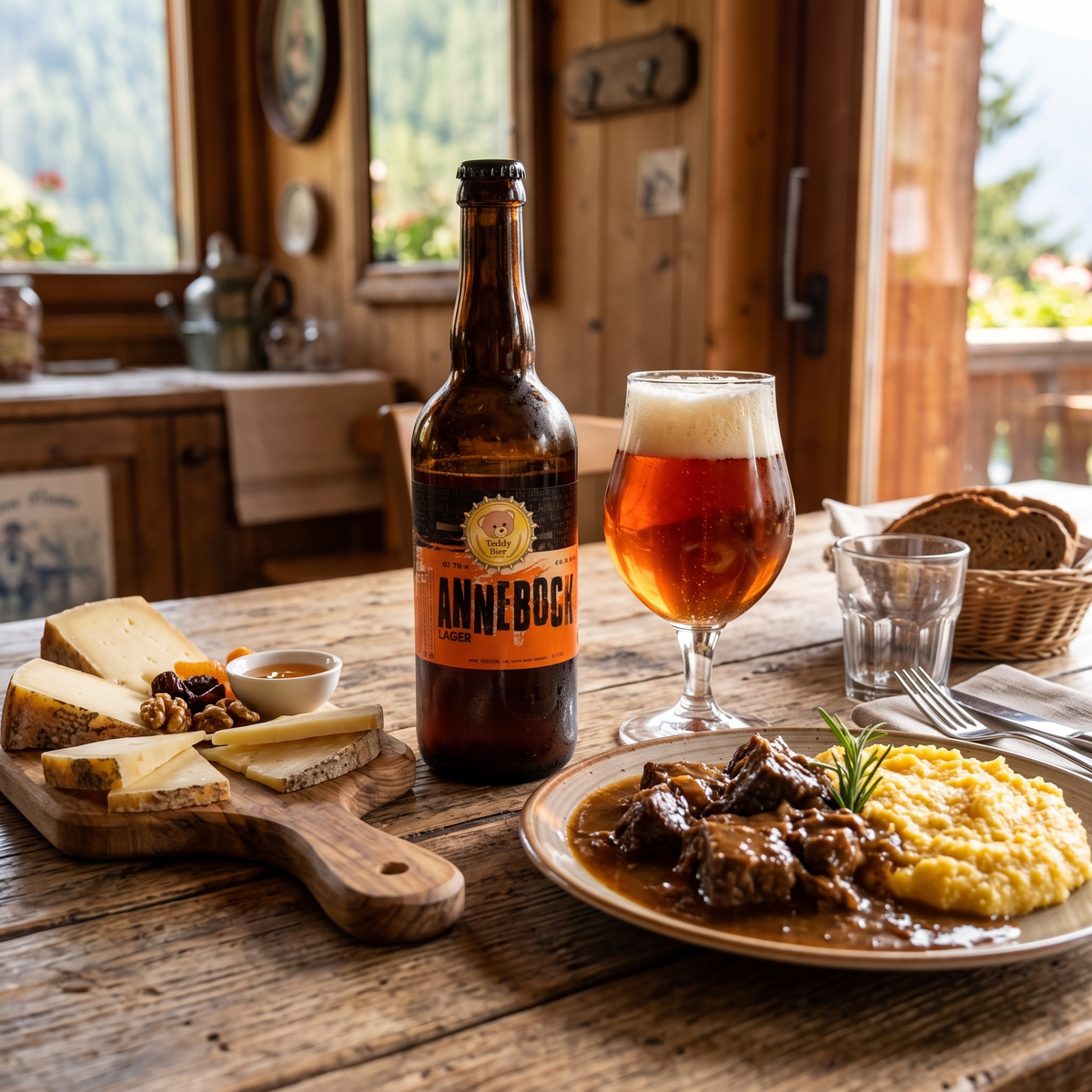 Annebock in abbinamento a brasato con polenta e formaggi stagionati